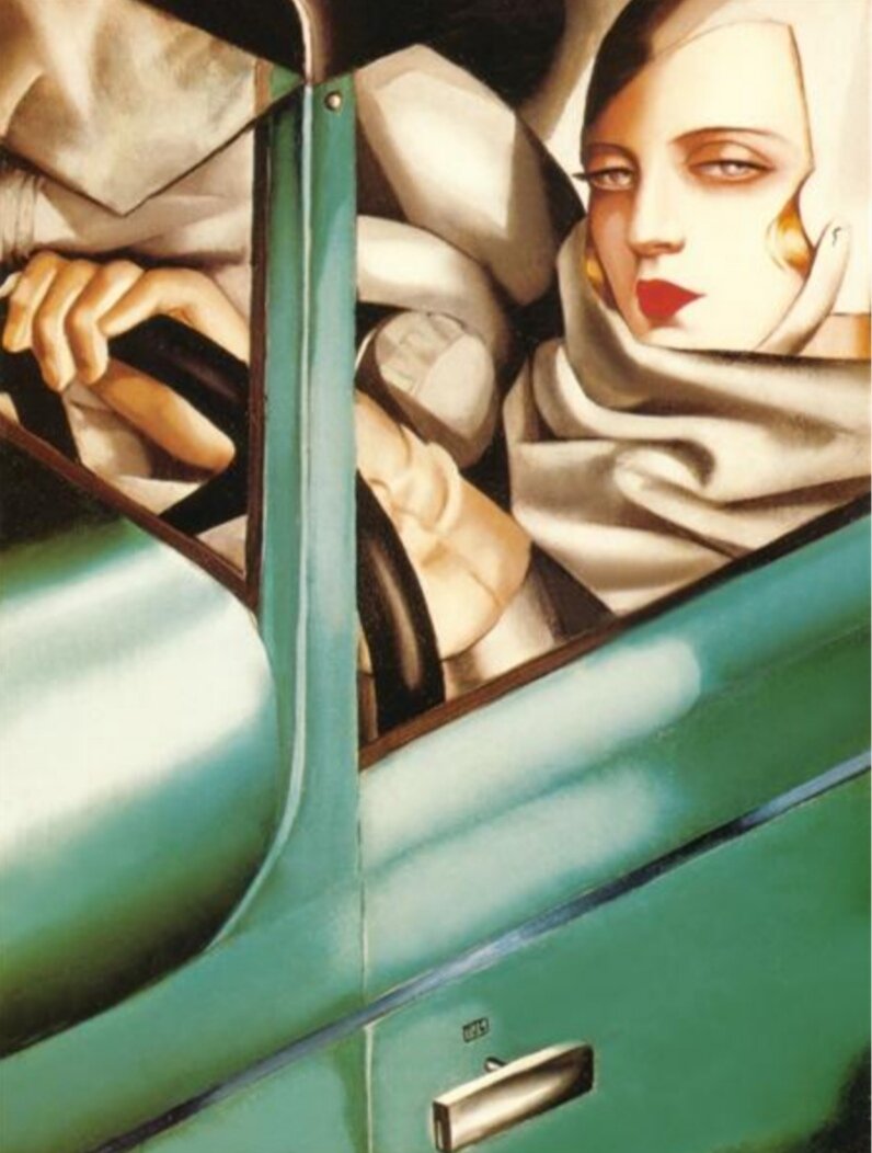 "Автопортрет", или "Тамара в зелёном Бугатти". 1929. Тамара де Лемпицка. Источник фото - wikiart.org