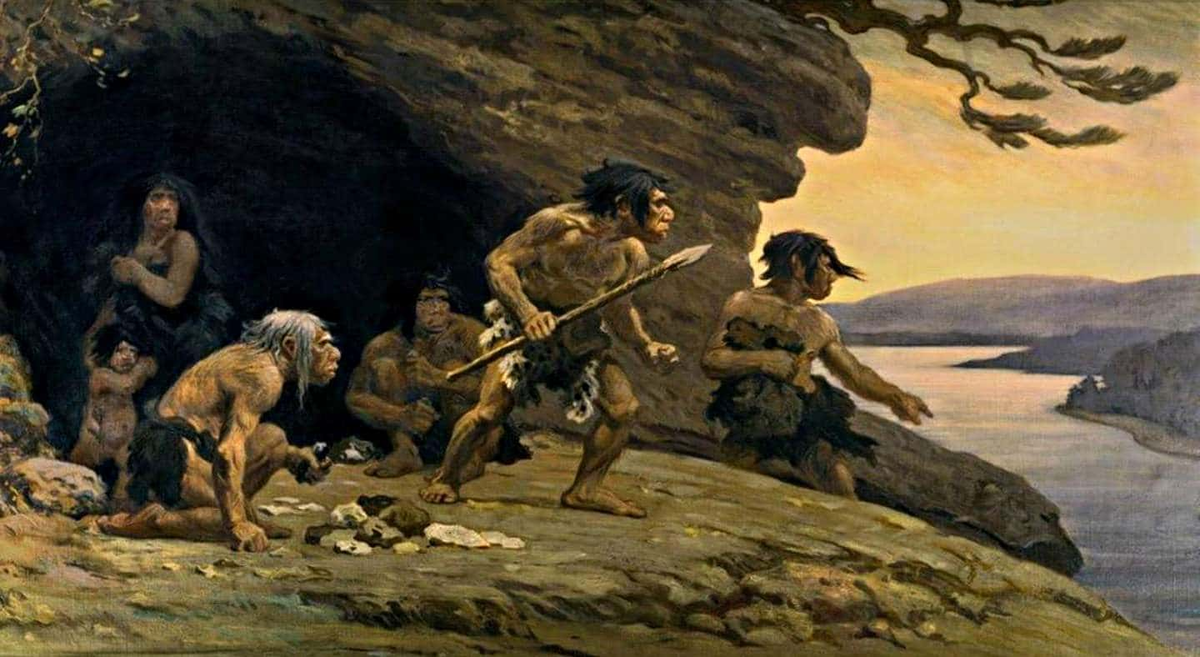 Картина. Чарльз Найт. Неандертальцы Ле-Мустье. 1920г.