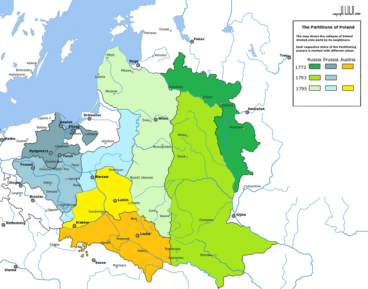 Три раздела союза Польши и Литвы на одной карте / wikimedia.org