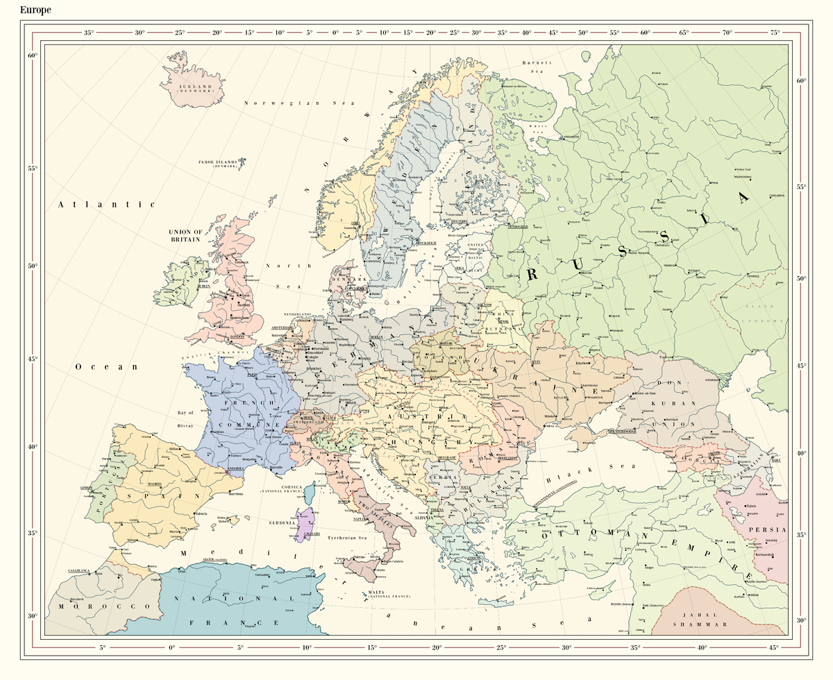 карта Европы после победы Центральных держав в Пмв