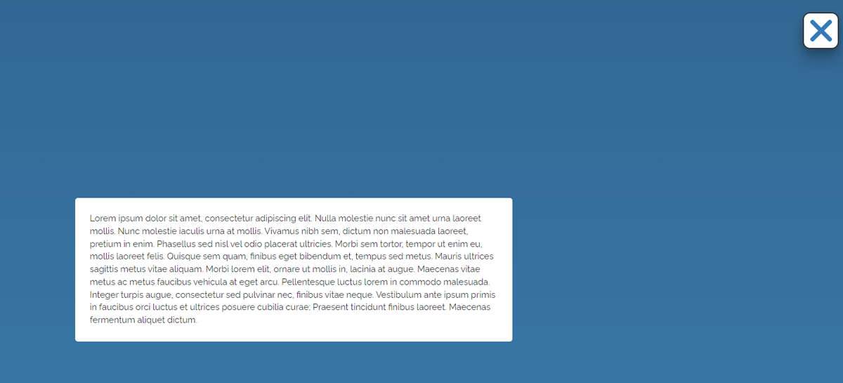 Вот так выглядит окно информации (окно располагается по центру!)