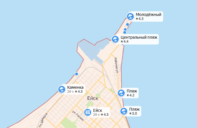 Где находится ейск на карте россии показать. Ейск пляжи на карте. Карта Ейска с улицами и домами. Пляжи Ейска на карте с названиями. Центральный пляж Ейск на карте.