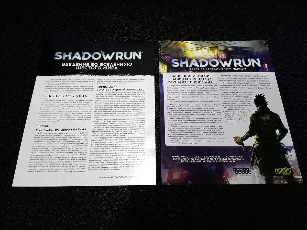 Буклеты с вводной информацией по сеттингу и устройству мира "Shadowrun"