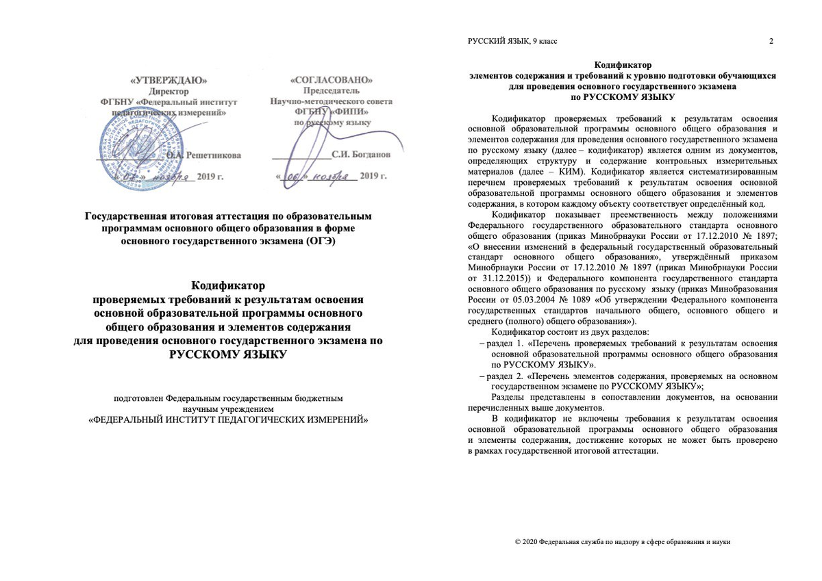 Так выглядит кодификатор для ГИА за 9 класс по русскому языку.