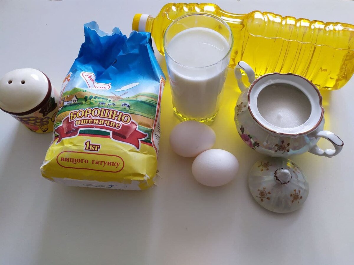 Стандартный набор продуктов для теста на блины 