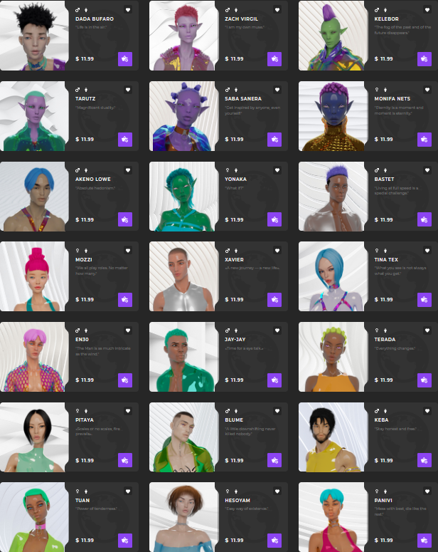 Аватары (скины нашего персонажа) по 12$