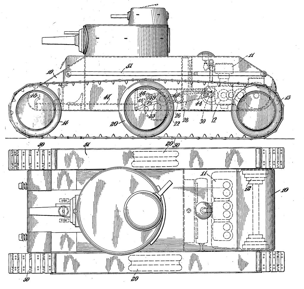 Таким изначально предполагался Christie M1919 Medium Tank. Подвески у него не имелось от слова совсем.