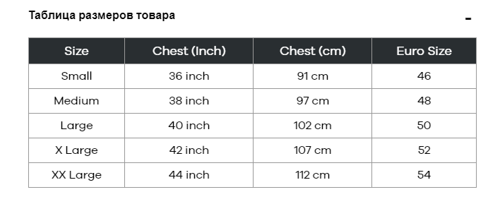 Таблица для мужской куртки