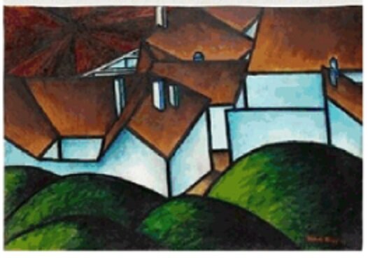 Ласло Мохой-Надь. Пейзаж с домами. 1919. Доска, масло.