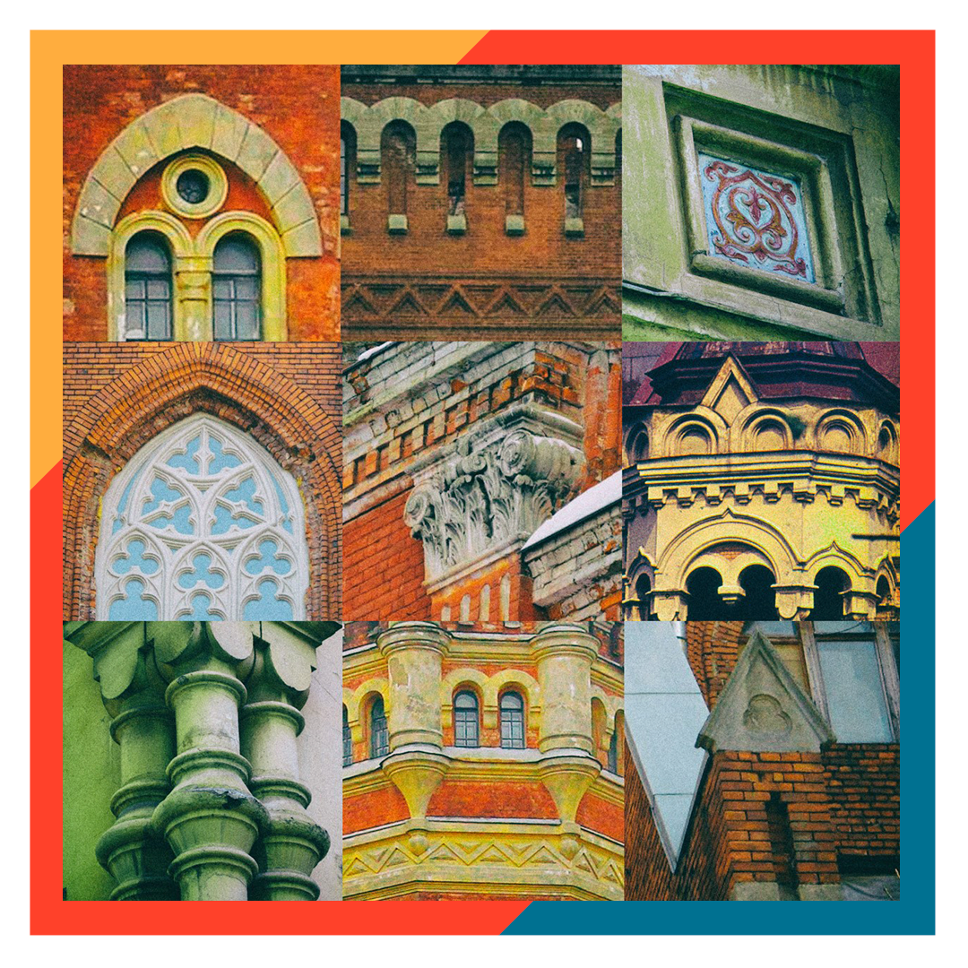 Фрагменты зданий периода историзма в Невском районе