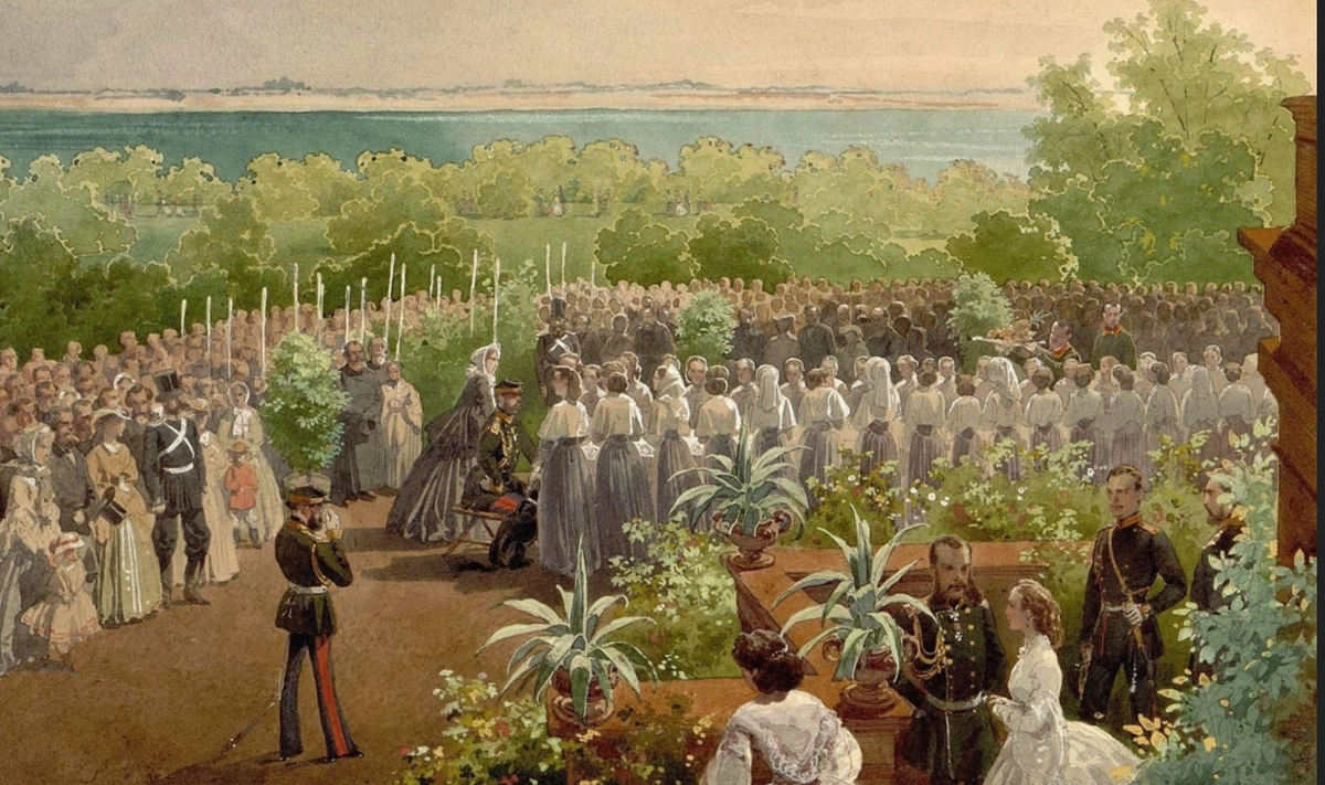 Михаил Зичи. "Александр II среди институток в саду" (1865)