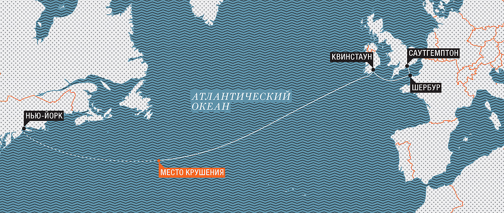 Карта где утонул титаник