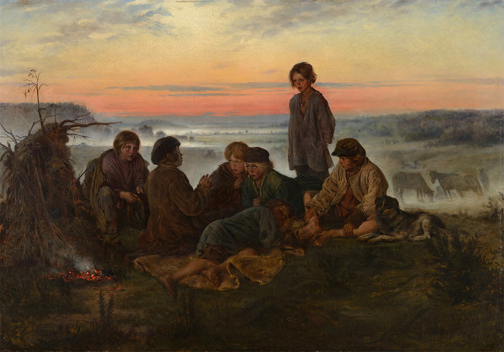 Крестьянские мальчики в ночном стерегут лошадей. 1869 год