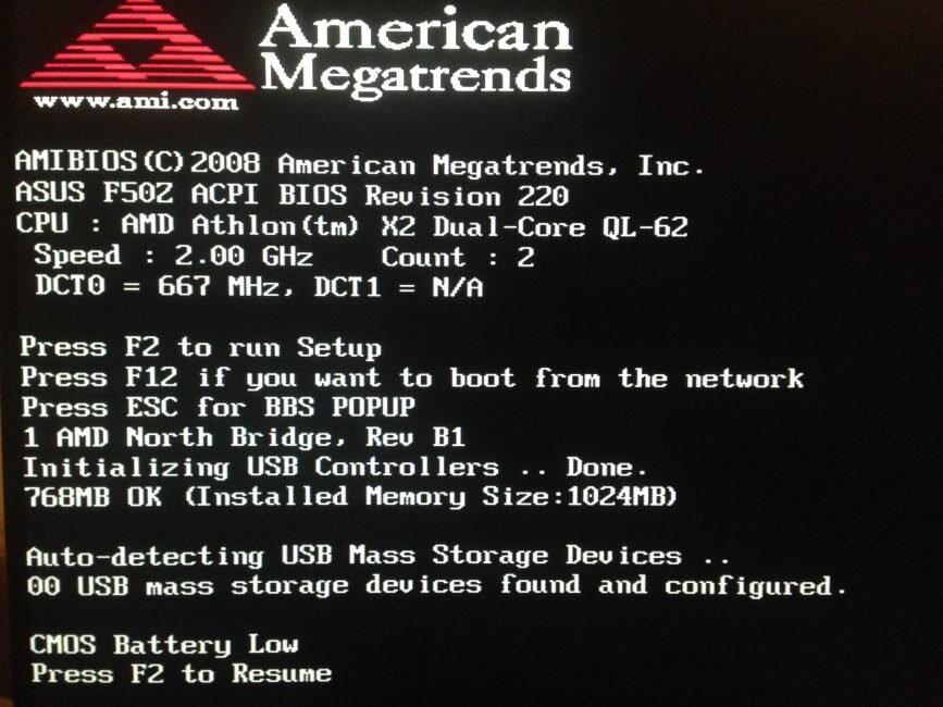 Стартовый экран BIOS