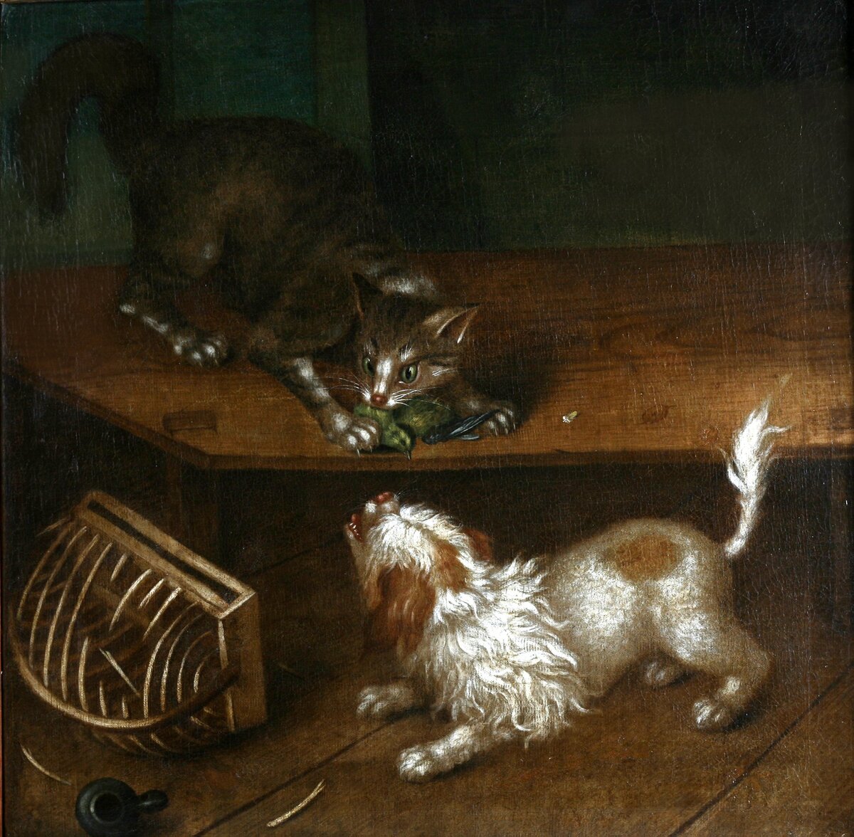 Иоганн Фридрих (Иван Федорович) Гроот. Кошка и собака. Холст, масло.  70 х 71,5 см. Николаевский художественный музей имени В.В. Верещагина