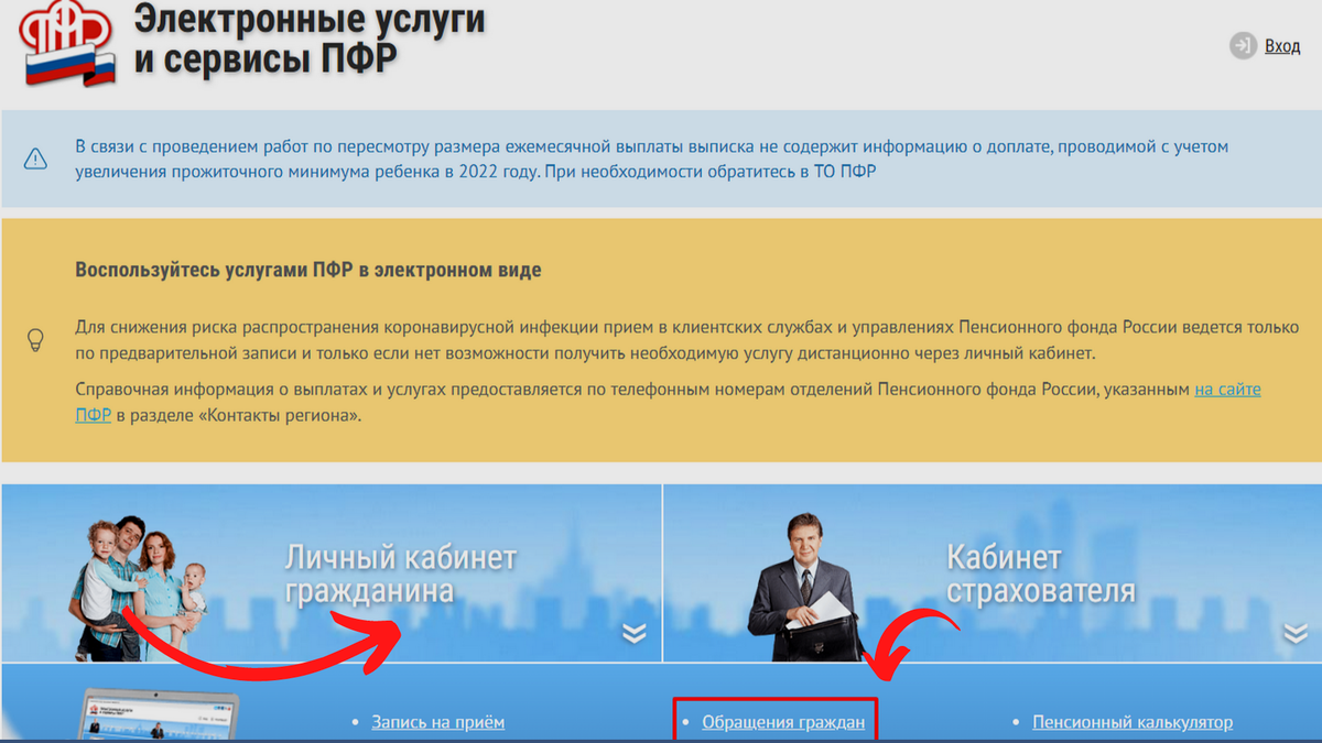 Личный кабинет гражданина на сайте Пенсионного фонда РФ. Ссылка es.pfrf.ru