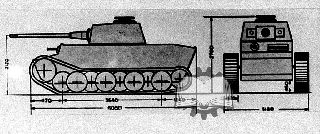 Таким танк виделся весной 1942 года. По сути к башне со 105-мм гаубице пририсовали Waffe  0725. На самом же деле переделывать башню пришлось гораздо сильнее.