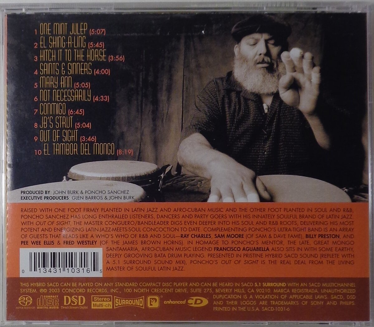 Poncho Sanchez "Out Of Sight" SACD 5.1 - Concord Records  (SACD-1031-6)© 2003
