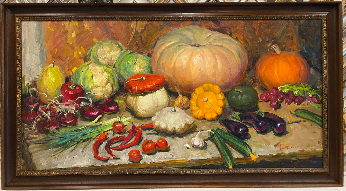 Живописная работа «Натюрморт с тыквой» 90х180см техника: холст, масло, 2017 год, в итальянской раме, художник: Владимир Баженов