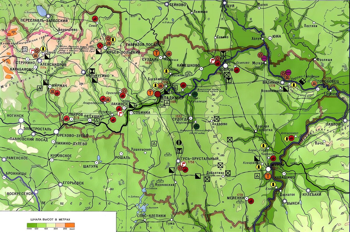 Физическая карта Владимирской области. Высотная карта Владимирской области. Физическая карта Владимира. Туристическая карта Владимирской области. Карта владимирской области в реального времени