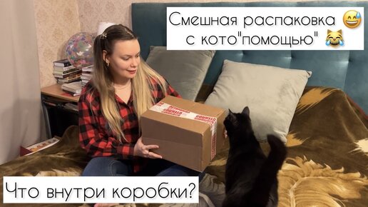 Смешнючая попытка распаковки посылки с помощью кота - что в коробке?) Надо попыхтеть, чтобы узнать) + интервью с котом в серединке видео)