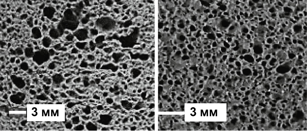    Макроструктура пеносиликата без добавок и с добавками / ©Пресс-служба КНЦ РАН