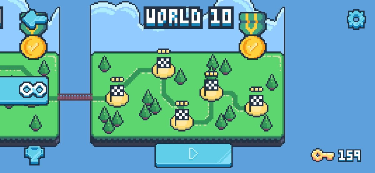 Всего 53 уровня, в каждом три ключа. 53 умножить на 3 = 159, следовательно, игра полностью пройдена + карта лесных уровней