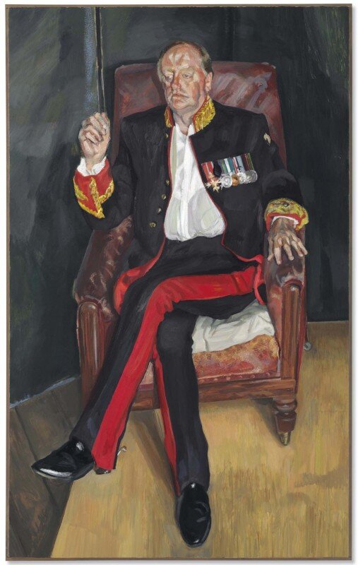 Lucian Freud, The Brigadier, 2003-4. Oil on canvas. 88⅛ x 54½ in (223.8 x 138.4 cm). Formerly in The Mezzacappa Collection. (USD 34,885,000, Christie's, New York, 10 November 2015, LOT31 B)