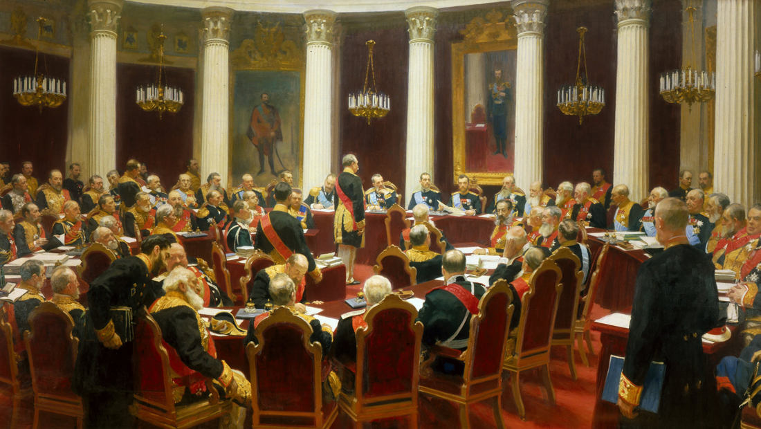 "Торжественное заседание государственного совета 7 мая 1901 года" - царский заказ Репину, картина о которой впоследствии скажут "Карфаген перед разрушением".