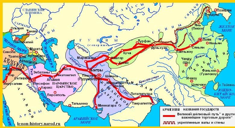 Великий шелковый путь, который все хотели контролировать. Карта с сайта https://myslide.ru/