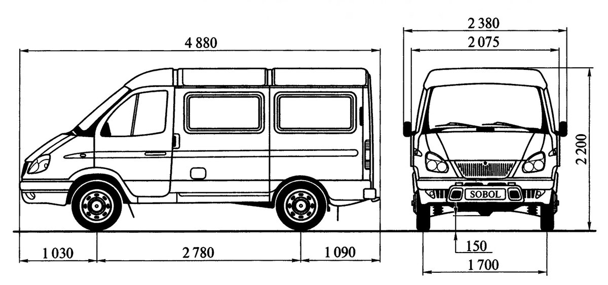 Грузовой отсек соболь 2752 размеры. ГАЗ-2752 «Соболь» (фургон) чертеж. Габариты машины Соболь 2752. Колесная база Соболь 2752. ГАЗ Соболь габариты.