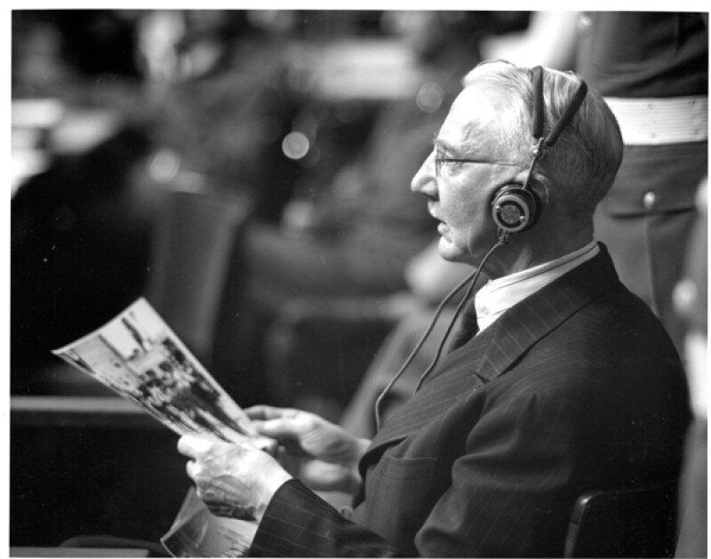 Ялмар Шахт на Нюрнбергском процессе.