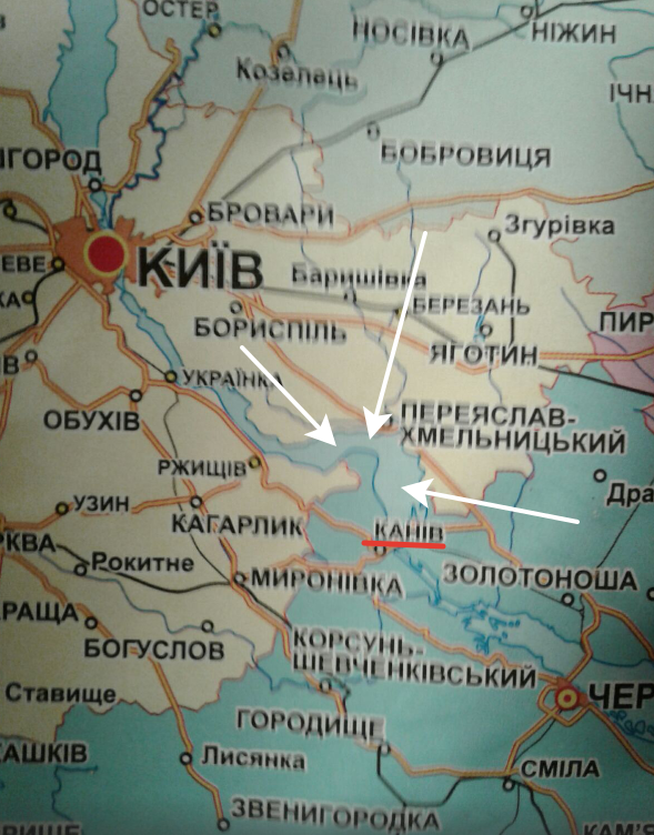 Букринский полуостров и направления его обстрела. Рисунок Автора