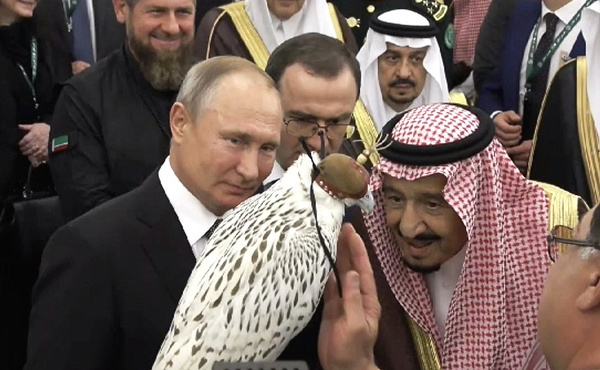 Владимир Путин преподнёс в дар королю Саудовской Аравии Салману ибн Абдул-Азизу Аль Сауду камчатского кречета. Октябрь, 2019 год. Фото © kremlin.ru