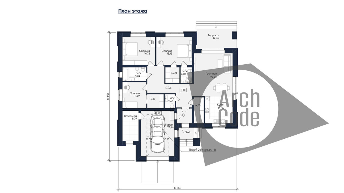 Проект одноэтажного дома с гаражом и погребом | ArchCode | Проектирование  домов | Дзен