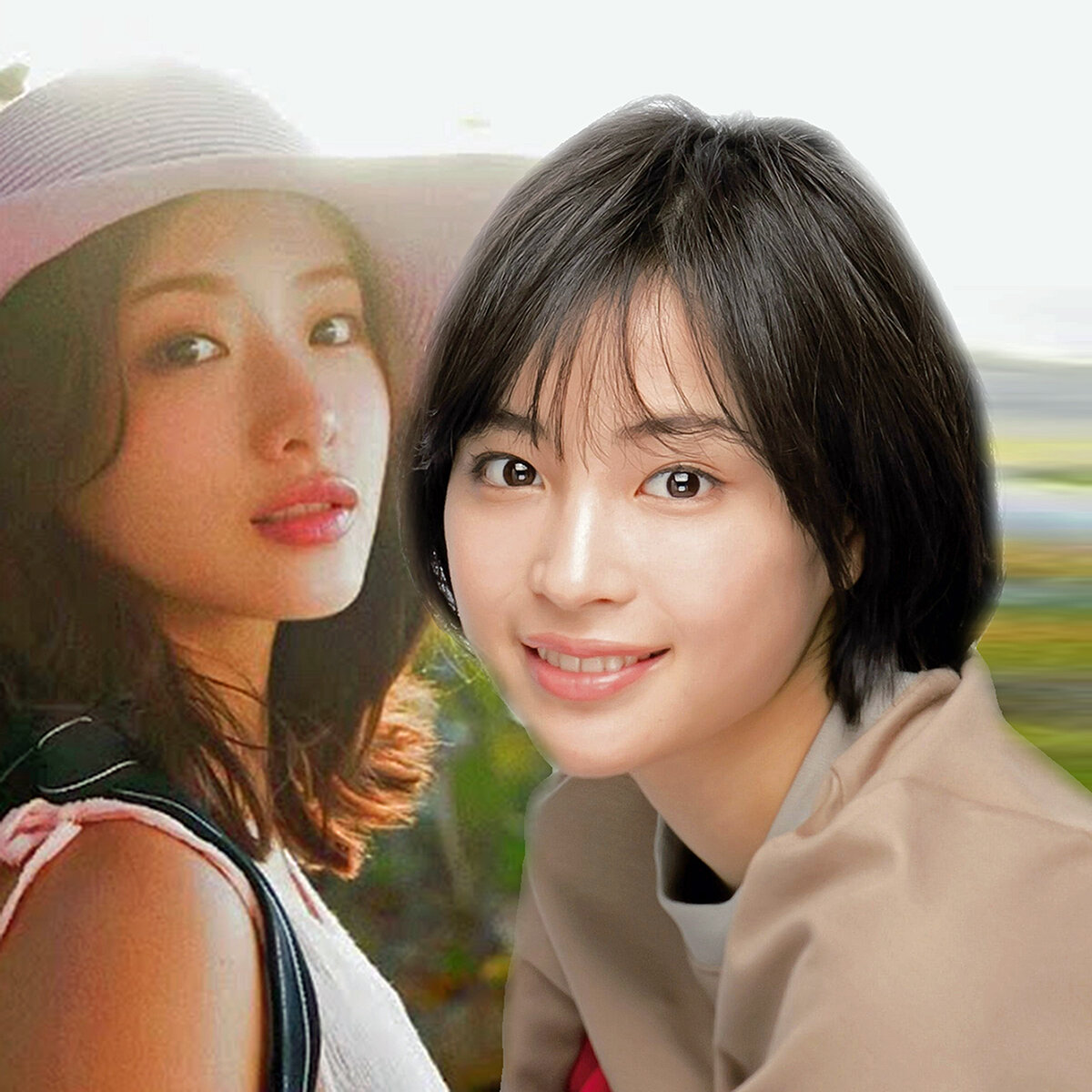 Японка на фоне постера с японкой мечтает о простой жизни [фотоколлаж]