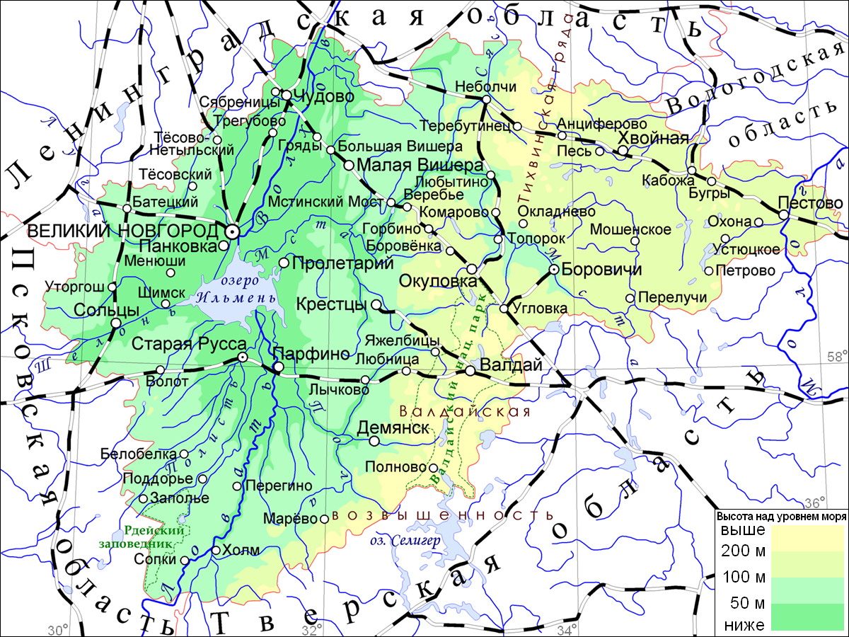Карта рельефа великий новгород