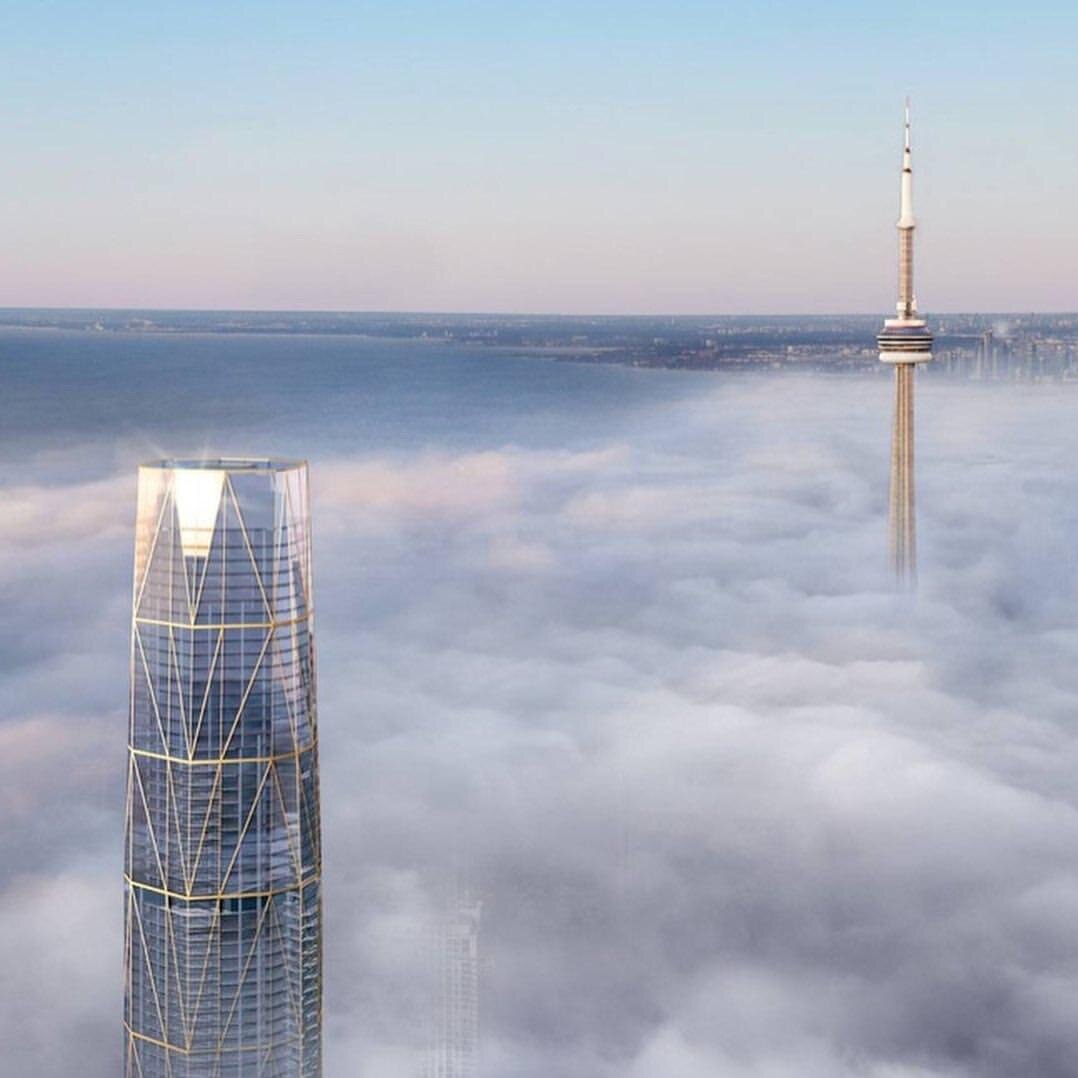 Жилой небоскреб SkyTower (313 м) и башня CN Tower (553 м) встретятся в облаках 😀 😀 Фото by Toronto Culture https://www.instagram.com/p/B8v21SVorqH/