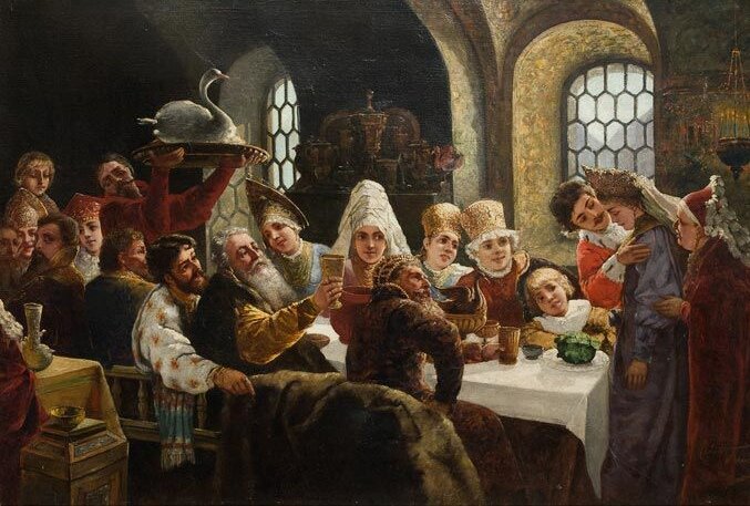 Репродукция картины Константина Маковского "Боярский свадебный пир в 17 веке"