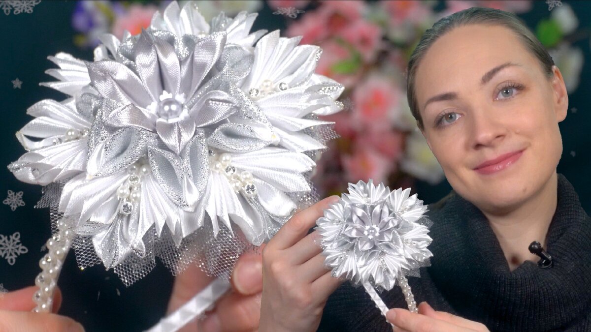 Ксения Назарова, снежинка на ободке - канзаши!