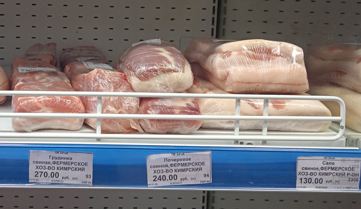 Цены на мясо в местном магазине. 