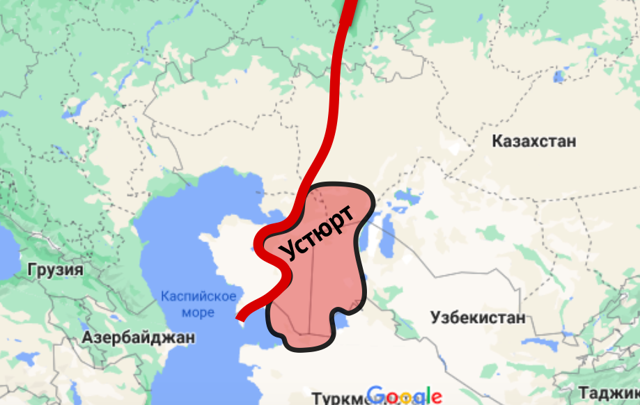 Устюрт на карте