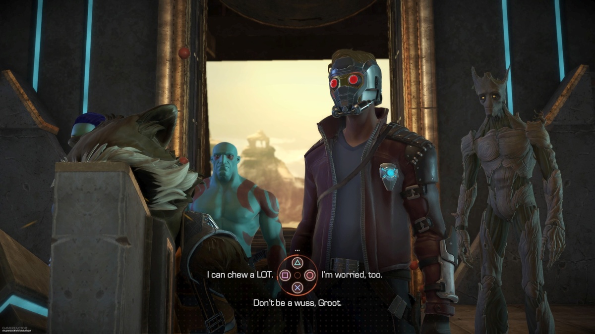 Фишка старой Guardians of the Galaxy от Telltale практически перекочевала в новую от Eidos Montreal. Речь про варианты ответов во время диалогов: выполнены они в весьма схожем стиле, согласитесь. Вот «Стражи» от Telltale...