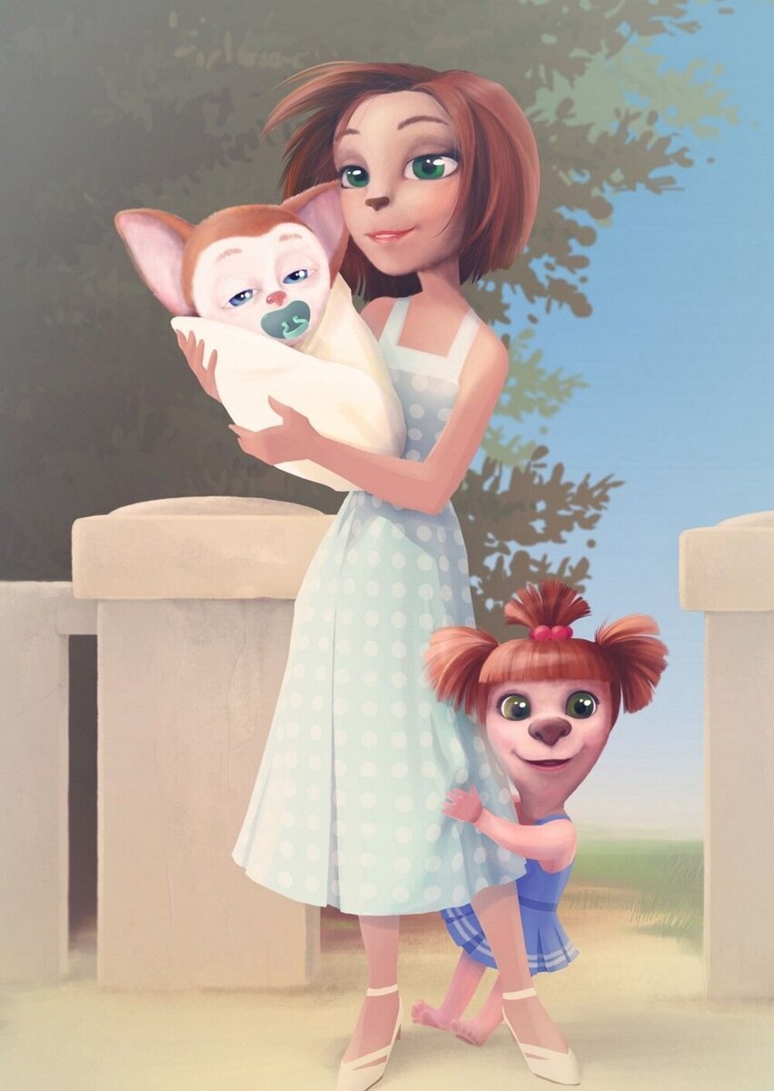 Хорошо видно, что у мамы здесь зелёные глаза