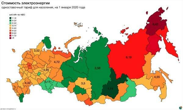 Карта тарифов на электроэнергию в россии