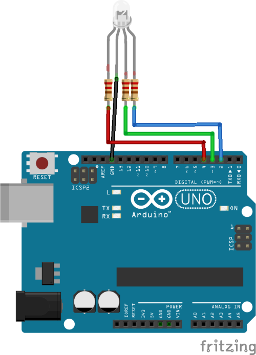 Схема подключения RGB-светодиода к Arduino