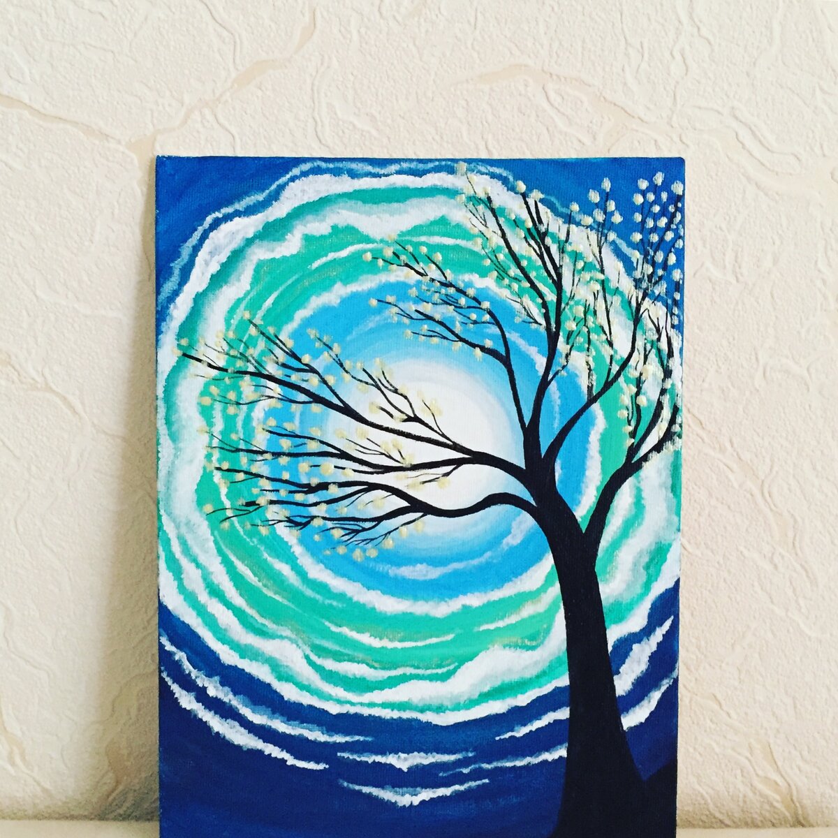Моя картина акрилом. Абстракция. Волны на небе повторяют реальные морские волны. Абстрактное дерево тоже повторение реальных деревьев.