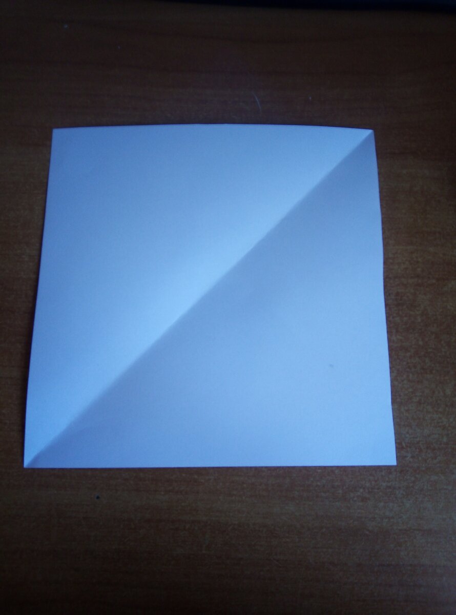 Берём квадратный лист бумаги. И делаем линию сгиба.