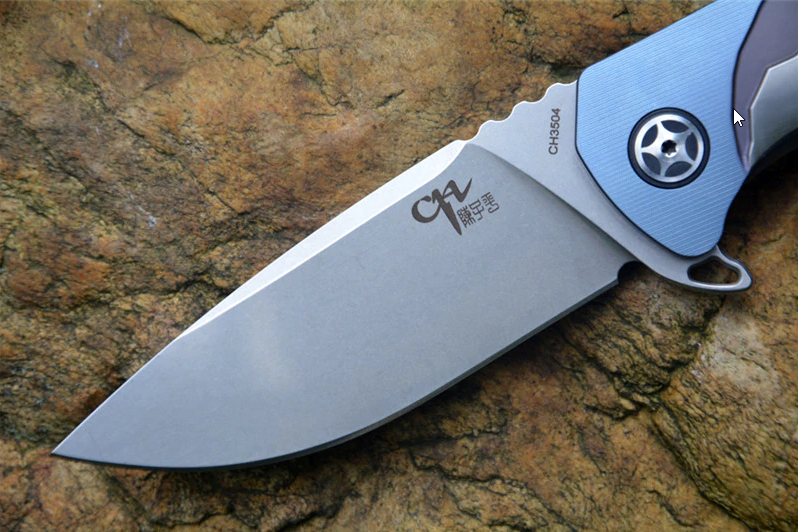 Складной нож CH3504, сталь S35VN, Синий Череп 