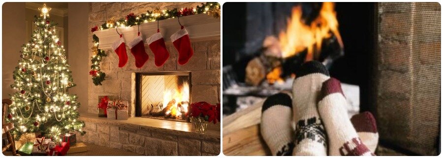 На фото: Новогодняя атмосфера около камина 